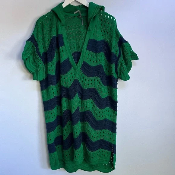 NWT Anthropologie Wave Crochet Hooded Mini Knit Cover Up  Beach Dress XL - Picture 8 of 10